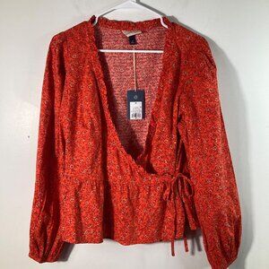 Womens Universal Thread V Neck Floral Wrap‎ Blouse Orange M NWT